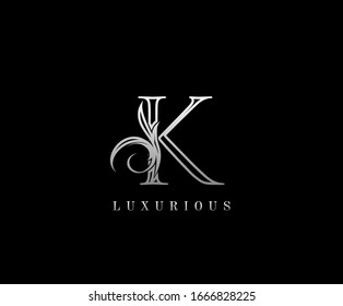 Initial K letter silver luxury beauty flourishes vintage monogram logo perfect for boutique, wedding invitation, restaurant,hotel.