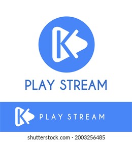 Letra K inicial Multimedia moderna simple, reproducción de vídeo, película, transmisión, concepto de negocio de logotipos virtuales