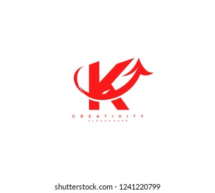 Initial K Letter Stylish Swoosh Red Up Arrow Logotype