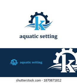 Initial k letter for swimming pools and aquatic venue repairing, setting and service company logo template