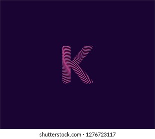Initial K letter typography abstract dinamic grunge stripes wavy effect monogram logotype