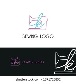 Initial k letter typography with sewing machine for tailor, craft, hand made, fashion business logo