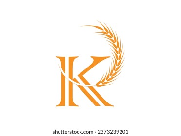 Initial K Letter with Wheat Grain for Bakery, Bread, Cake, Café, Pastry, Healthy Food, Cafeteria, Home Industries Business Logo Vector Idea