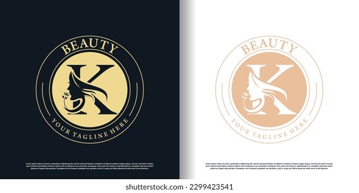 initial k logo design with beauty women icon and creative concept premium vector