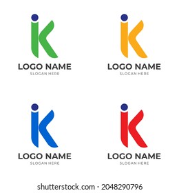 initial K logo design with flat colorful style