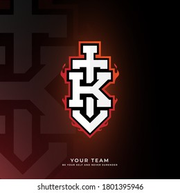 Initial K logo design with sword, Logo for game, esport, initial gaming, community or business.