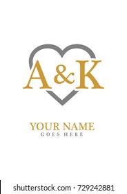 Initial A & K with love background logo template vector