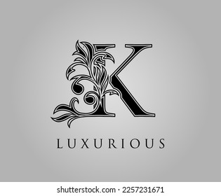 Initial K Luxury Logo Icon. Classic Floral K Letter Logo Design Vector.	