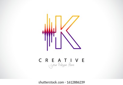 Initial K Modern Design Logo Concept. Creative Icon Logo with Sound Wave Vector Illustration.