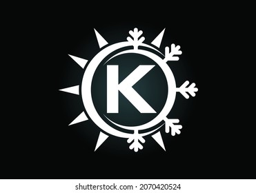 Initial K monogram alphabet with abstract sun and snow. Air conditioner logo sign symbol. Hot and cold symbol. Modern vector logo for conditioning business and company identity