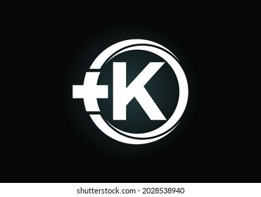 Initial K monogram alphabet in a circle with cross plus. Medical logo design concept. Font emblem. Logo for pharmacy, clinic, medical or healthcare business, and company identity