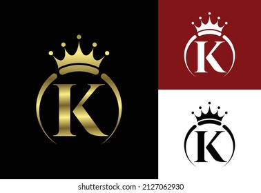 Initial K monogram alphabet with a crown. Royal, King, queen luxury symbol. Font emblem.