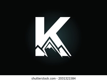 Initial K monogram alphabet with the mountain peak. Mountain Logo sign symbol. Font emblem. Modern vector logo for the business, and company identity