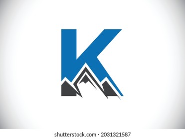 Initial K monogram alphabet with the mountain peak. Mountain Logo sign symbol. Font emblem. Modern vector logo for the business, and company identity