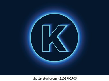 Initial K monogram alphabet in a neon circle. 