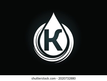 Initial K monogram alphabet with water drop in a spiral. Waterdrop logo design vector template. Font emblem. Modern vector logo for business and company identity