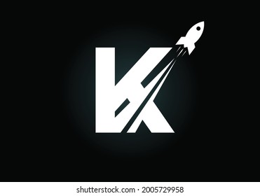 Initial K monogram letter alphabet with a Rocket logo design. Rocket icon. Font emblem. Modern vector logotype for business and company identity.