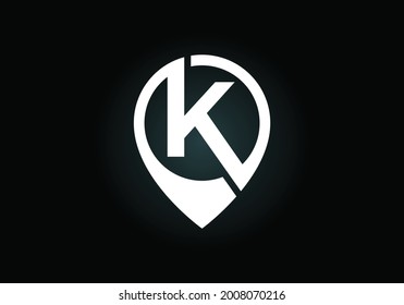 Initial K Monogram Letter Alphabet With Location Icon Pin Sign. Font Emblem. Navigation Map, GPS, Direction, Place, Compass, Contact, Search Concept. Modern Vector Logo Design For Business And Company