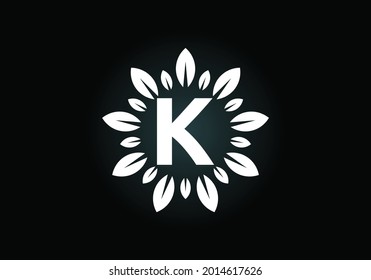 Initial K monogram letter alphabet with leaf wreath. Green leaf, flower logo design concept. Modern vector logo design for business, and company identity