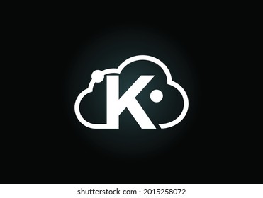 Alfabeto inicial K monograma con la nube. Logo del servicio de proveedor de servicios de computación en nube. Diseño de logotipo vectorial de tecnología en la nube moderna para empresas e identidad empresarial.