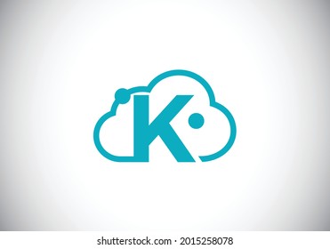 Initial K monogram letter alphabet with the cloud. Cloud computing provider service logo. Modern cloud technology vector logo design for business, and company identity.