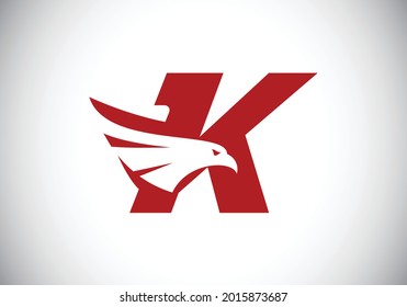 Alfabeto inicial K monograma con símbolo de espacio negativo de la cabeza de águila. Ilustración vectorial de la cabeza de águila creativa. Diseño de logotipo moderno para negocios e identidad de la empresa.