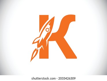Initial K monogram letter alphabet with a Rocket logo design. Rocket icon. Font emblem. Modern vector logo for business and company identity.