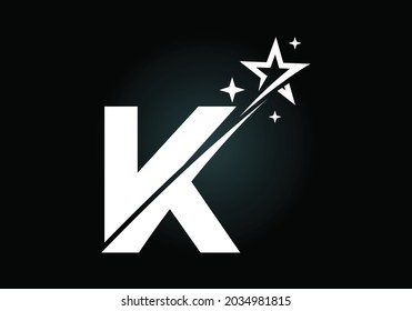 Alfabeto inicial de K monograma con icono del logo de la estrella y el swoosh. Resumen del diseño del símbolo del logo de la estrella. Logo vectorial moderno para identidad empresarial y de empresa.
