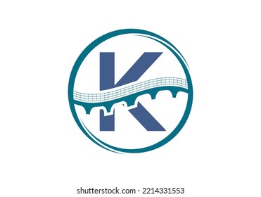 Initial K monogram letter alphabet with bridge sign. Abstract bridge logo design template. Modern vector logo for construction business.