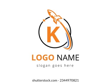 Initial K monogram letter alphabet with a Rocket logo design. Rocket icon. Font emblem. Modern vector logotype Template