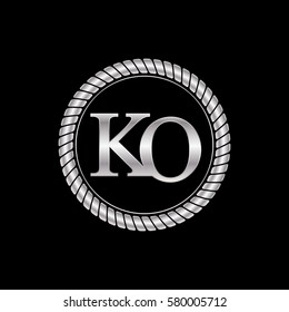 initial k and o logo silver metallic with metal circle rope frame border decorative