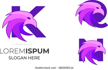  Initial  K Q N Latter Combo with eagle falcon logo design .Hawks design with latter ,falcon american eagle vector design.eagle vintage ,line art ,minimal word mark logo design with phoenix icon 