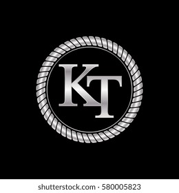 initial k and t logo silver metallic with metal circle rope frame border decorative