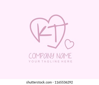 Initial K T with love logo template vector