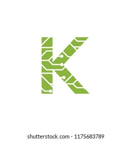 Initial K with technology logo concepts template vector