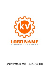 Initial K & V gear logo template vector