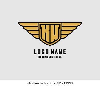 Initial K & W wing shield logo template vector