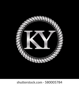 initial k and y logo silver metallic with metal circle rope frame border decorative