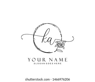 Initial KA beauty monogram and elegant logo design, handwriting logo of initial signature, wedding, fashion, floral and botanical with creative template.