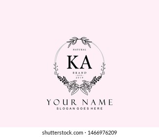 Initial KA beauty monogram and elegant logo design, handwriting logo of initial signature, wedding, fashion, floral and botanical with creative template.