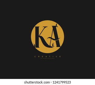 Initial KA Letter Inside Golden Circle Organic Plant Stylish Monogram Logotype