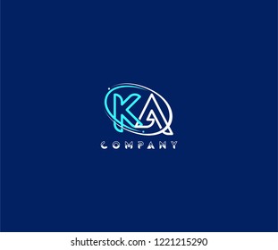 initial KA letter swoosh ring corporate blue white logo
