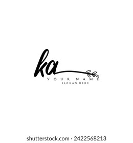 Logo inicial de KA escritura a mano ornamento de tipografía floral