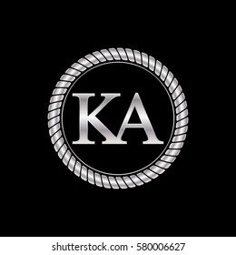 initial ka logo silver metallic with metal circle rope frame border decorative