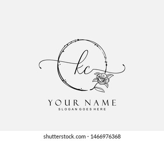 Initial KC beauty monogram and elegant logo design, handwriting logo of initial signature, wedding, fashion, floral and botanical with creative template.