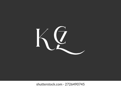 Diseño inicial del logotipo de la carta creativa de KCZ. Diseño elegante del logotipo del monograma con los Elementos decorativos y la tipografía