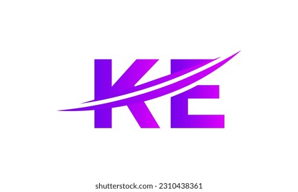 Logotipo inicial de la carta KE con plantilla de vectores gráficos de diseño Swoosh para identidad de empresa y empresa.