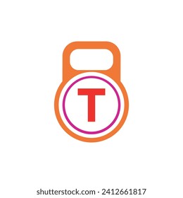 Initial-Kettlebel-Logo kombiniert mit Buchstaben-T-Vektorvorlage