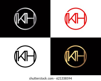 initial Kh letter logo red and blue gold silver 

