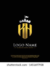initial KH letter with shield style logo template vector